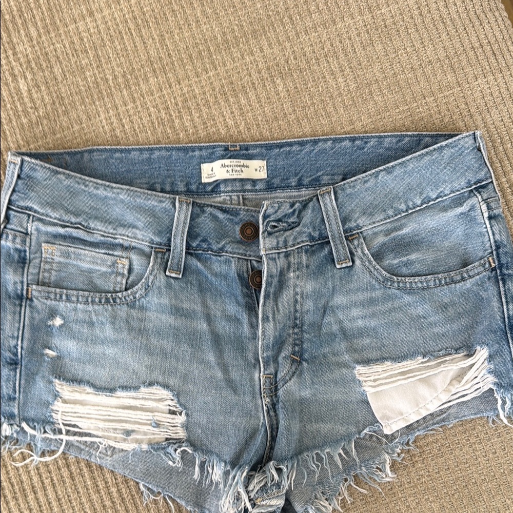 Abercrombie & Fitch Blue Distressed Denim Cut-Offs
